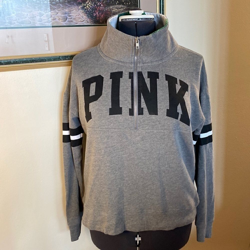 Victoria’s Secret Pink Women’s Lightweight Quarter Zip Grey Sweater (Size Small)